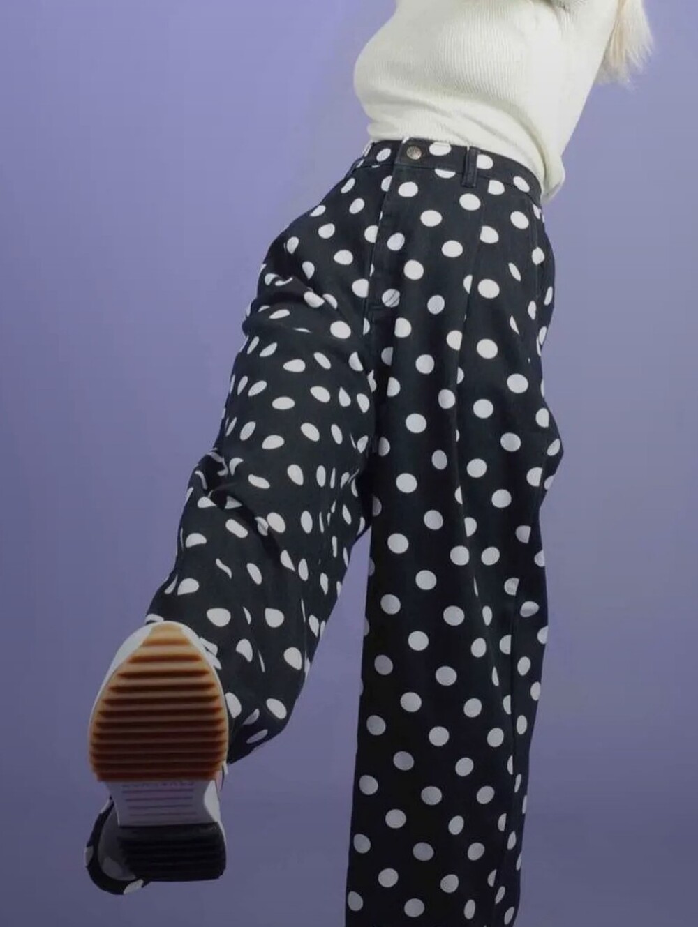 Lucy And Yak Organic Cotton Cole Jeans In Black And White Polkadot Size 30